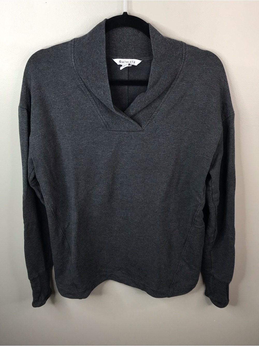 Athleta Womens Charcoal Shawl Collar Sweatshirt Sz Small